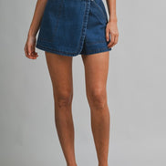 Denim Asymmetrical Wrap Mid Rise Mini Skort