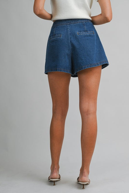 Denim Asymmetrical Wrap Mid Rise Mini Skort