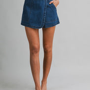 Denim Asymmetrical Wrap Mid Rise Mini Skort