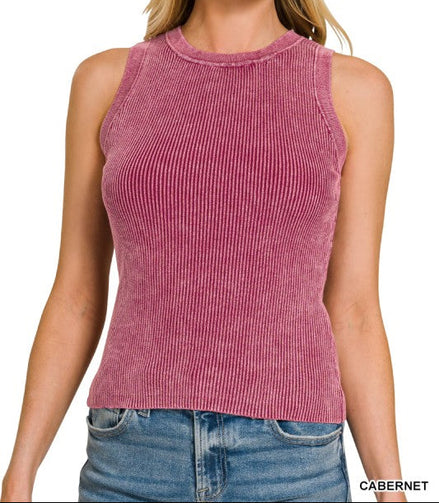 Washed Ribbed Sweater Tank Top