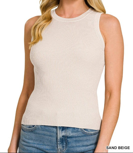 Washed Ribbed Sweater Tank Top