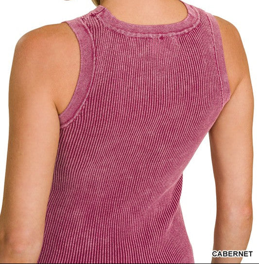 Washed Ribbed Sweater Tank Top