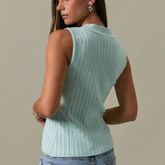 Mint Twisted Front V-neck Sleeveless Sweater Top