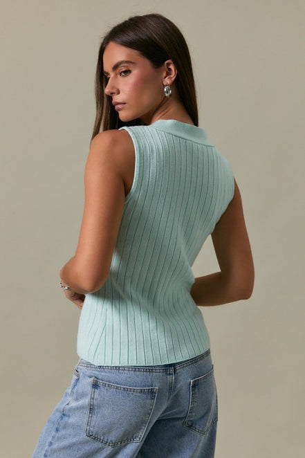 Mint Twisted Front V-neck Sleeveless Sweater Top