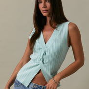 Mint Twisted Front V-neck Sleeveless Sweater Top