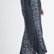 Black Polka Dot Floral Mix Maxi Skirt