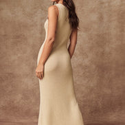 Taupe Button Front Rib Knit Midi Dress