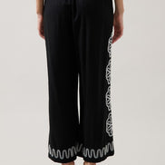Black/White Embroidered Top and Wide Leg Pant Set