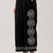 Black/White Embroidered Top and Wide Leg Pant Set