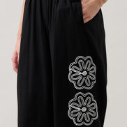 Black/White Embroidered Top and Wide Leg Pant Set
