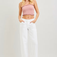 RISEN White Mid Rise Ankle Barrel Relaxed Baggy Pants