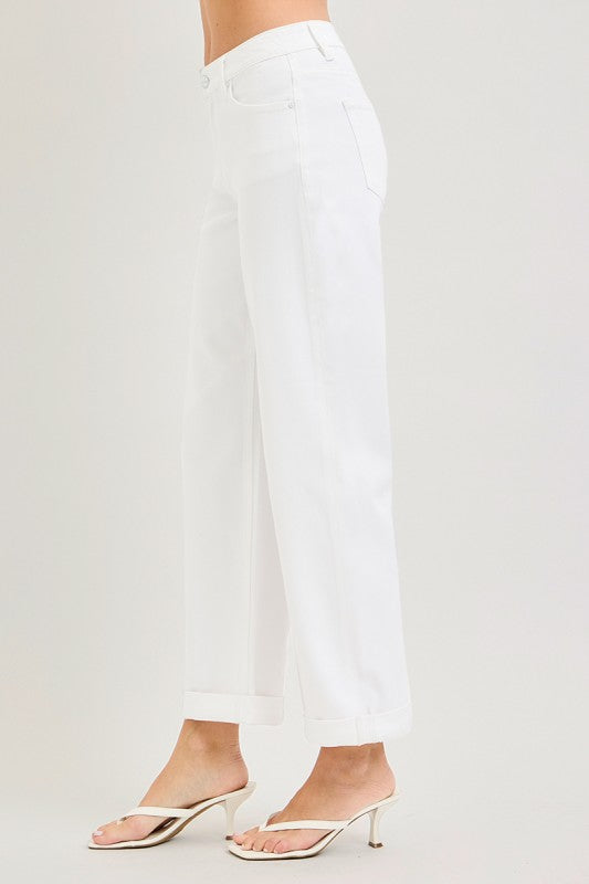 RISEN White Mid Rise Ankle Barrel Relaxed Baggy Pants