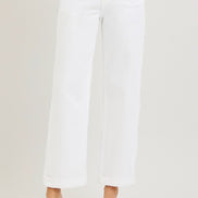 RISEN White Mid Rise Ankle Barrel Relaxed Baggy Pants