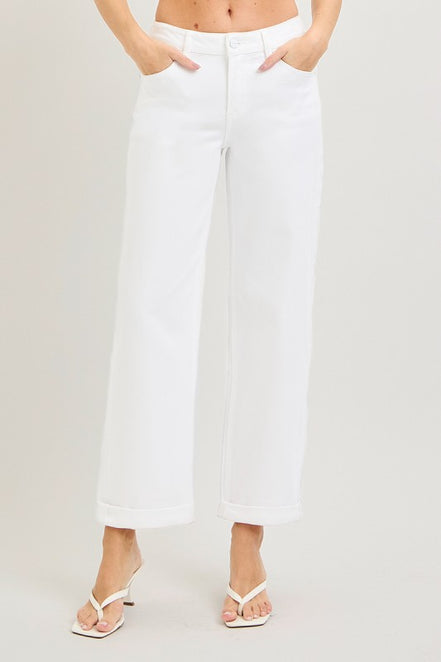 RISEN White Mid Rise Ankle Barrel Relaxed Baggy Pants
