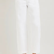 RISEN White Mid Rise Ankle Barrel Relaxed Baggy Pants