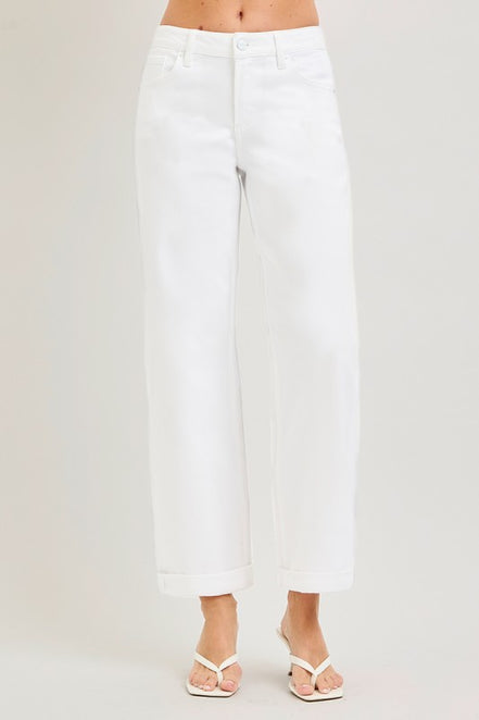 RISEN White Mid Rise Ankle Barrel Relaxed Baggy Pants