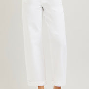 RISEN White Mid Rise Ankle Barrel Relaxed Baggy Pants