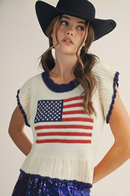 American Flag Knit Sweater Top