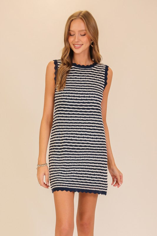 Navy/White Seaside Stripe Knit Mini Dress