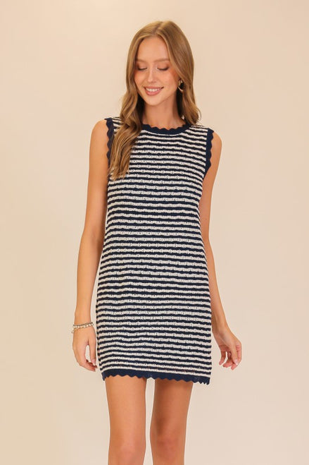 Navy/White Seaside Stripe Knit Mini Dress