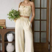 Front Tie Cropped Cami Top And Wide Leg Pant Set