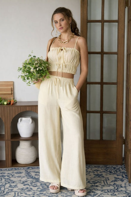 Front Tie Cropped Cami Top And Wide Leg Pant Set