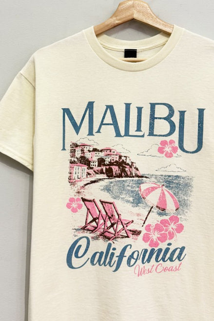Oversized Malibu California Coastline Custard T-shirt