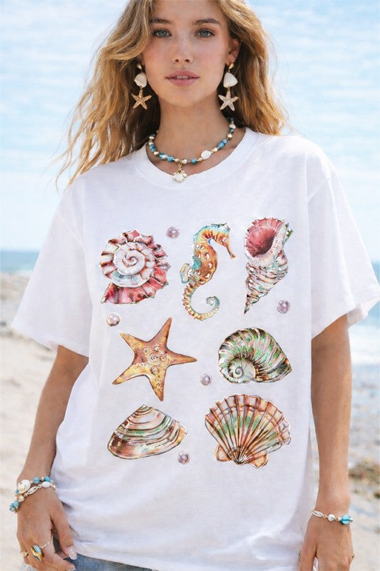 Oversized Shiny Seashells White T-shirt