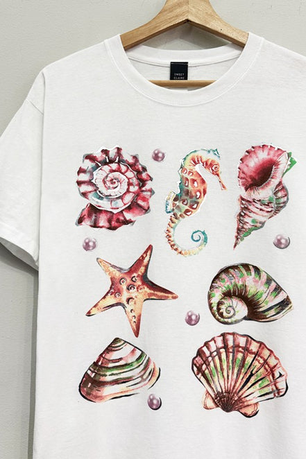 Oversized Shiny Seashells White T-shirt