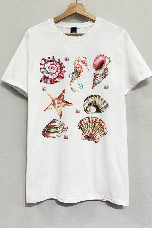 Oversized Shiny Seashells White T-shirt