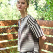Brown Stripe Short Sleeve Drop Shoulder Boxy Knit Top and Short Set