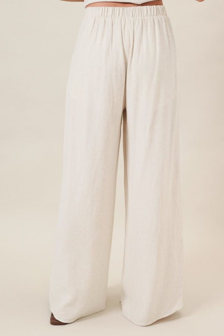 Natural Pleated Detail Wide Leg Pants