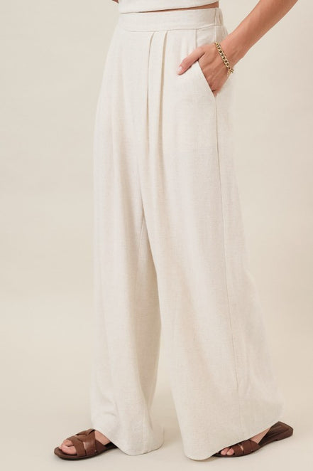 Natural Pleated Detail Wide Leg Pants