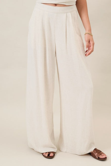 Natural Pleated Detail Wide Leg Pants