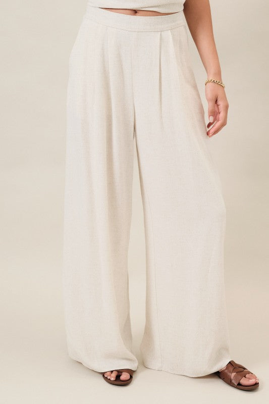 Natural Pleated Detail Wide Leg Pants