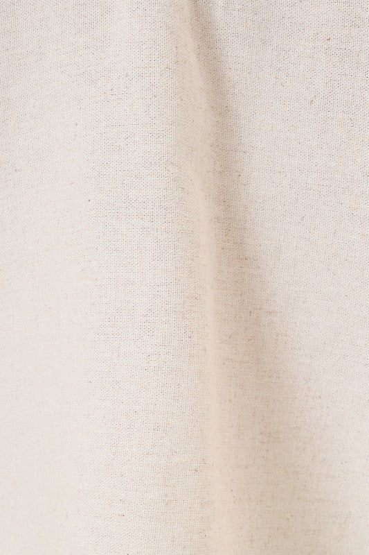 Natural Collared Split Neck Elbow Sleeve Linen Blend Top