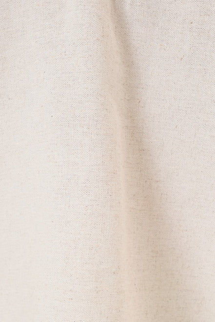 Natural Collared Split Neck Elbow Sleeve Linen Blend Top
