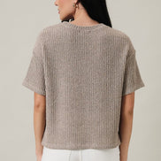 Oatmeal Crew Neck Drop Shoulder Short Sleeve Boucle Top