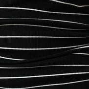 Black/Ivory Stripe Boat Neck Front Side Ruching Back Ribbon Tie Detail Top