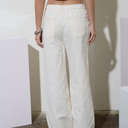 Ivory Round Neck Button Down Pocket Detail Denim Vest and Pant Set