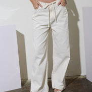 Ivory Round Neck Button Down Pocket Detail Denim Vest and Pant Set