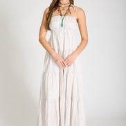 Stripe Shirred Empire Waist Tiered Midi Dress