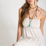 Stripe Shirred Empire Waist Tiered Midi Dress