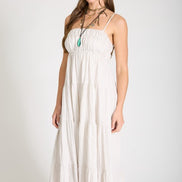 Stripe Shirred Empire Waist Tiered Midi Dress