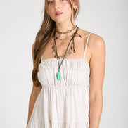 Stripe Shirred Empire Waist Tiered Midi Dress