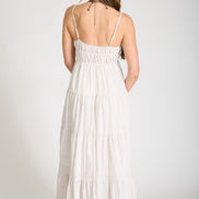 Stripe Shirred Empire Waist Tiered Midi Dress