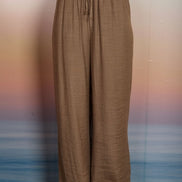 Mocha Textured Side Tie Sleeveless Crop Top and Pant Set