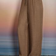 Mocha Textured Side Tie Sleeveless Crop Top and Pant Set