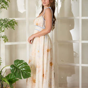 Watercolor Floral Spaghetti Tie Strap Midi Dress
