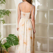 Watercolor Floral Spaghetti Tie Strap Midi Dress